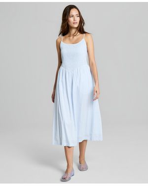 And Now This Petite Scoop Neck Smocked Midi Dress - Blue