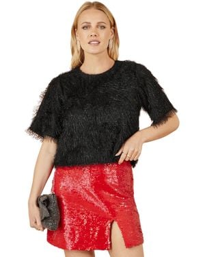 Yumi' Lurex Fringe Relaxed Fit Top - Red