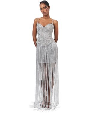 Miss Circle Olisa Beaded Peplum Tassel Maxi Dress - White