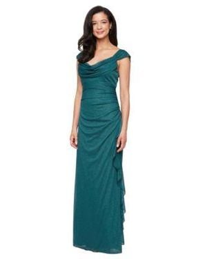 Alex Evenings Long Sleeveless Glitter Mesh Dress - Blue