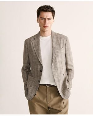 Mango Slim-fit Prince Of Wales Checkered Blazer - Natural