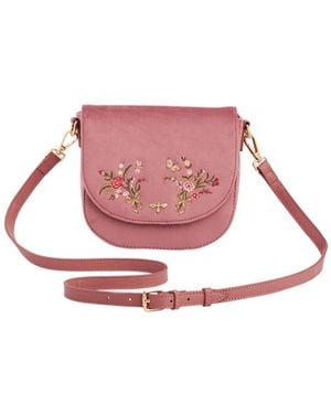 Fable England Beth Floral Posy Embroidered Saddle Bag - Pink