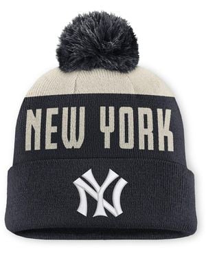 Nike Natural/navy New York Yankees Cooperstown Collection Peak Standard Cuffed Knit - Black