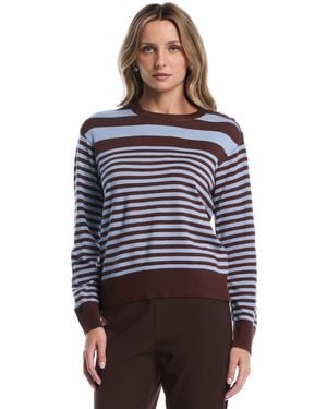 Rafaella Petites Striped Crewneck Long-sleeve Sweater - Blue