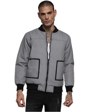 Campus Sutra Zip-front Puffer Jacket With Contrast Detail - Gray