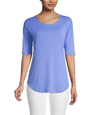 Lands' End Supima Micro Modal Elbow Sleeve Balletneck Curved Hem Top - Blue