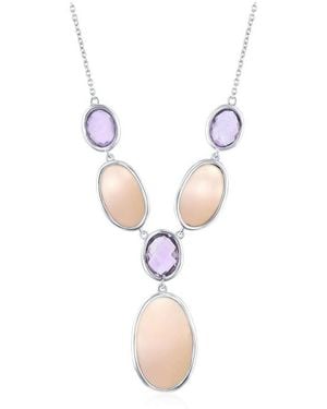 Simona Sterling Silver Alternating Oval Amethyst & Pink Mop Y Necklace - White