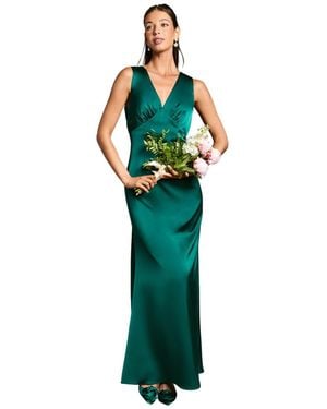 Coast Bow Back V-neck Satin Bridesmaid Dress - Green