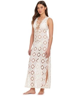 Red Carter Tie-back Long Tank Pull-on Dress - White