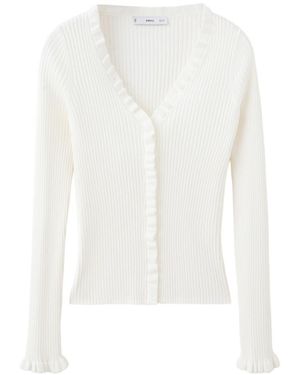 Mango Ribbed Frilled Cardigan - White