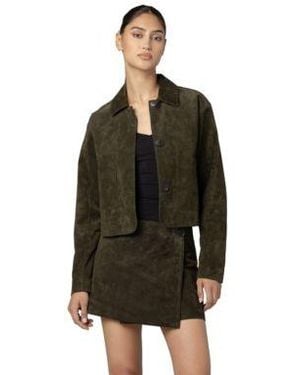 Blank NYC Collared Suede Jacket Leather A Line Skirt - Green