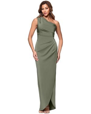 Xscape Asymmetric One-shoulder Satin Gown - Gray