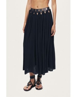 Nocturne Pleated Ring-detail Midi Skirt - Blue