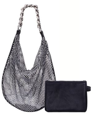 Nina Crystal Mesh Zipper Hobo Bag - Blue