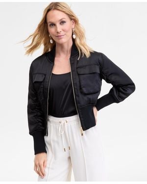 INC International Concepts Satin Shrunken Bomber Jacket - Black