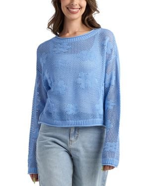 Bcx Resort Daisy Cropped Crew Neck Sweater - Blue