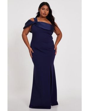 Quiz Plus Size One Shoulder Satin/scuba Crepe Maxi Dress - Blue