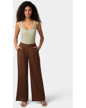 Hue Coastal Linen Palazzo Sleepwear Pant - Brown