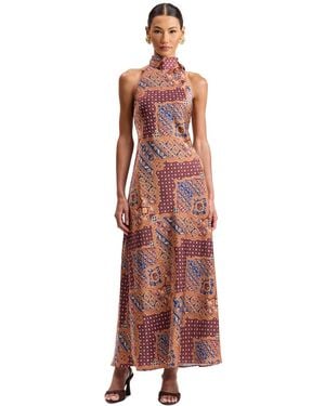 Avec Les Filles Printed Satin Bias-cut Halter Maxi Dress - Red