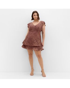 City Chic Plus Size Lace Frill Mini Dress - Red