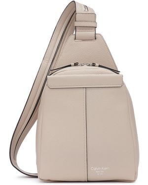Calvin Klein Millie Convertible Leather Sling Bag - Natural