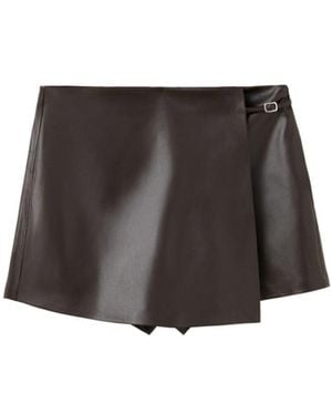 Mango High-waisted Mini Buckle Faux Leather Skort - Black