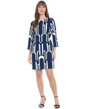 London Times Boat Neck Mini Sheath Dress - Blue