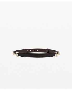 Mango Metallic Detail Leather Belt - White
