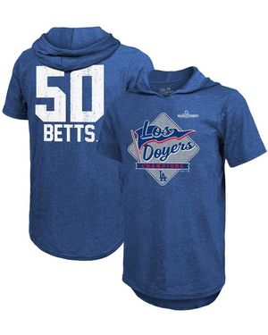Majestic Mookie Betts Los Angeles Dodgers 2024 World Series Champions Name Number Tri-blend Short Sleeve Pullover Hoodie - Blue