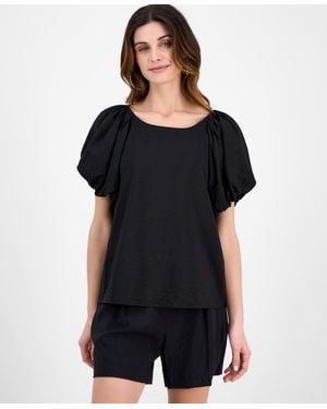 Anne Klein Pleated Bubble-sleeve Blouse - Black