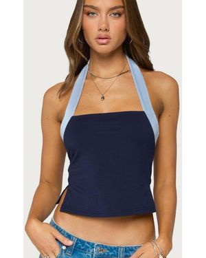 Edikted Tanna Colorblock Halter Crop Top - Blue