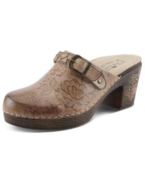 L'ARTISTE Calliroe Open-back Clogs | Hand-painted Leather Slip-on With Floral Details - Black