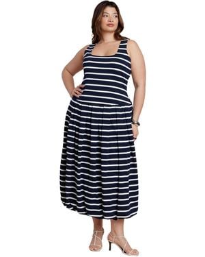 Eloquii Striped Drop-waist Bubble Maxi Dress - Blue