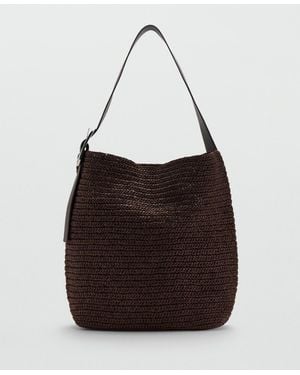 Mango Natural-fiber Buckle Detail Shopper Bag - Black