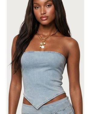 Edikted Zaida Asymmetric Denim Strapless Top - Blue