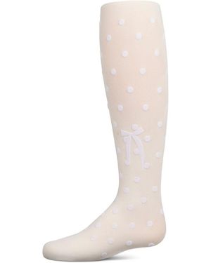 Memoi Girls Opaque Polka Dot Bow-trimmed Flocked Tights - Natural