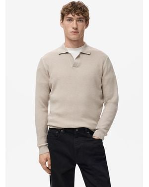 Mango Cotton-blend Ribbed Polo Sweater - Natural