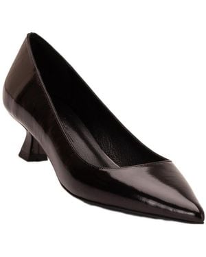 Forever & Always Shoes Helly Kitten Heel Leather Stiletto Pumps - Black