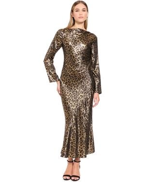 Donna Morgan Animal-print Long-sleeve Boat-neck Midi Dress - Multicolor