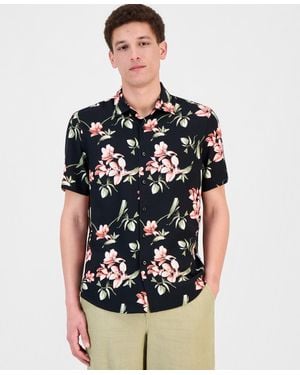 Cubavera Floral Print Short-sleeve Shirt - Black
