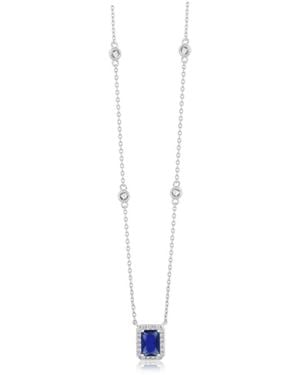 Simona Elegant Rectangle Birthstone Cz Halo Necklace - White