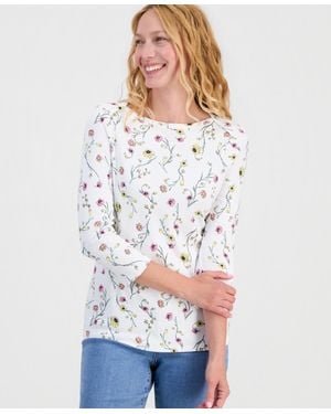 Style & Co. Petite Cotton Delicate Bloom Top - White
