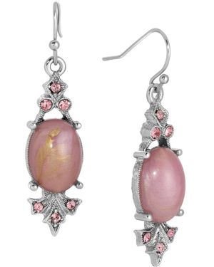 2028 Acrylic Stone Crystal Accent Drop Earrings - Pink