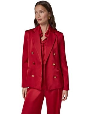 Donna Karan Petite Double-breasted Shoulder-pad Satin Blazer - Red