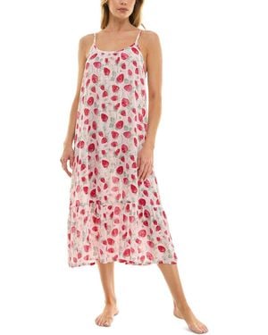 Roudelain Printed Tiered Hem Nightgown - Pink