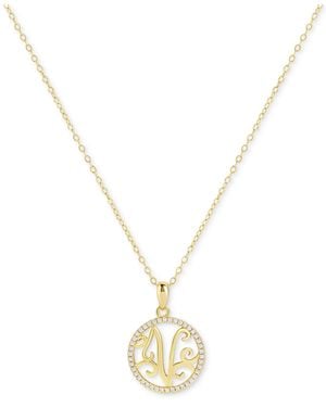 Giani Bernini Cubic Zirconia Pave V Monogram 18" Pendant Necklace - Metallic