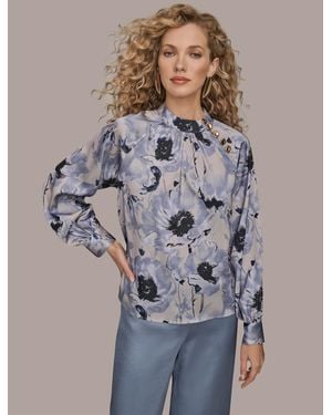 Donna Karan Printed Mock Neck Top - Blue