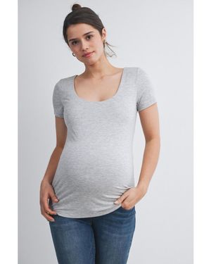 Hello Miss Maternity Scoop Neck Short-sleeve Fitted T-shirt - Gray