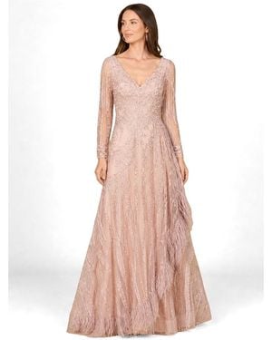 Lara Long Sleeve V-neck Lace Gown - Pink