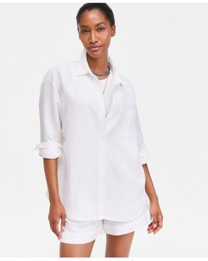 On 34th Linen-blend Relaxed Oversized Button-down Shirt - White